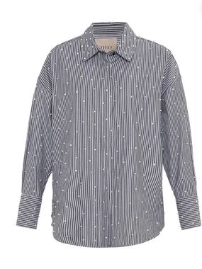 NWT THEO The Label Echo Pearly Shirt Black Pearl Embellished Button Down